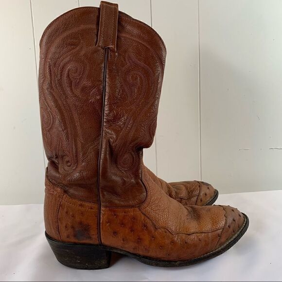 Tony Lama Brown Brandy Ostrich Cowboy Boots 9D main image 5